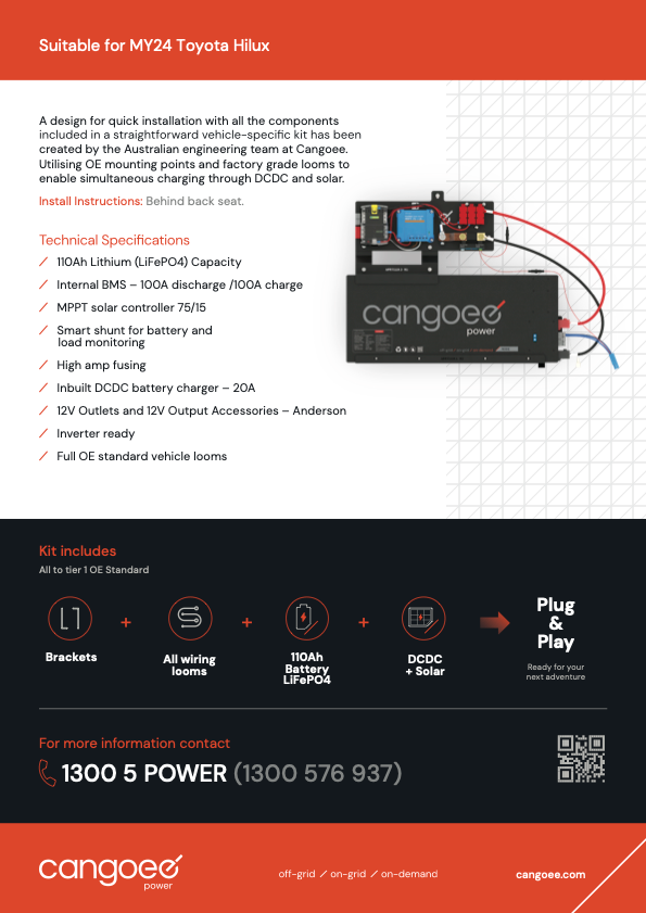 Cangoee - Toyota N80 Hilux- 110Ah Lithium (LiFePO4) Capacity