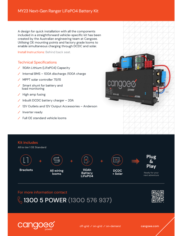 Cangoee - Ford Ranger PXIII - 110Ah Lithium (LiFePO4) Capacity